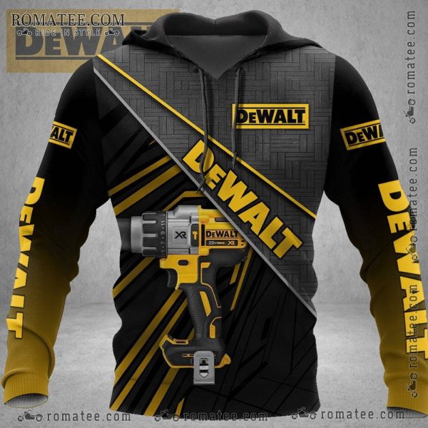 Dewalt Drill Tool Hoodie with Iconic Black and Yellow Graphic Design