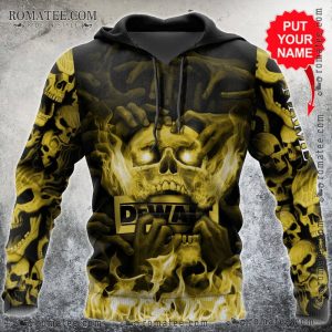 Dewalt Hoodie with Gnarled Zombie Hands and Screaming Flame Skull Art