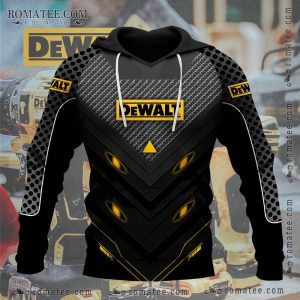 Dewalt-Inspired Carbon Fiber Hoodie with Bold Yellow Accents and Dynamic Graphics