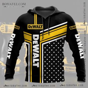 Dewalt Inspired Geometric Print Hoodie with Bold Stripes and Polka Dots Design