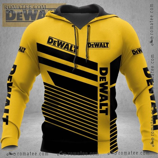 Dewalt Inspired Graphic Hoodie with Bold Yellow and Black Stripes