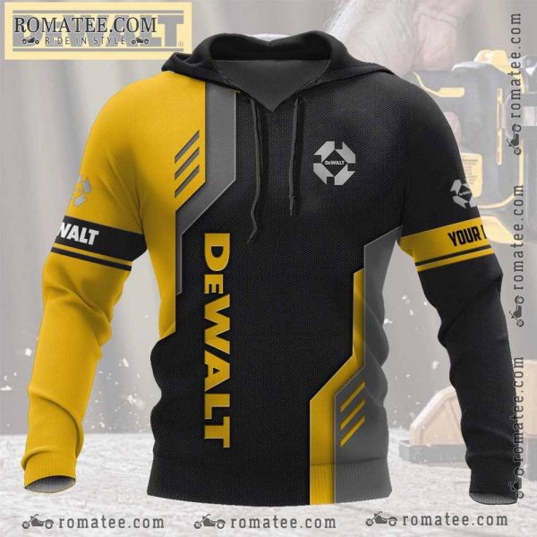 Dewalt Inspired Hoodie with Bold Graphic Design and Vibrant Color Block Theme