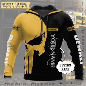 Dewalt Punisher Skull Custom Name Hoodie – Bold Graphic Design for Tool Enthusiasts