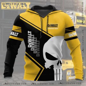 Dewalt Punisher Skull Graphic Hoodie – Bold Yellow and Black Design for Ultimate Impact