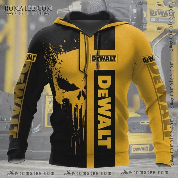 Dewalt Punisher Skull Hoodie – Bold Yellow Black Graphic Art for Power Tool Enthusiasts