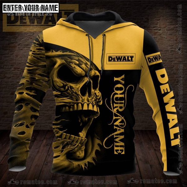 Dewalt Skull Graphic Hoodie – Customizable Name – Bold Yellow Industrial Art Design