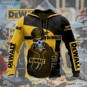 Dewalt Skull Graphic Hoodie with Bold Yellow and Black Color Block Design