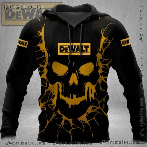 Dewalt Skull Graphic Hoodie with Cracked Design and Bold Logo