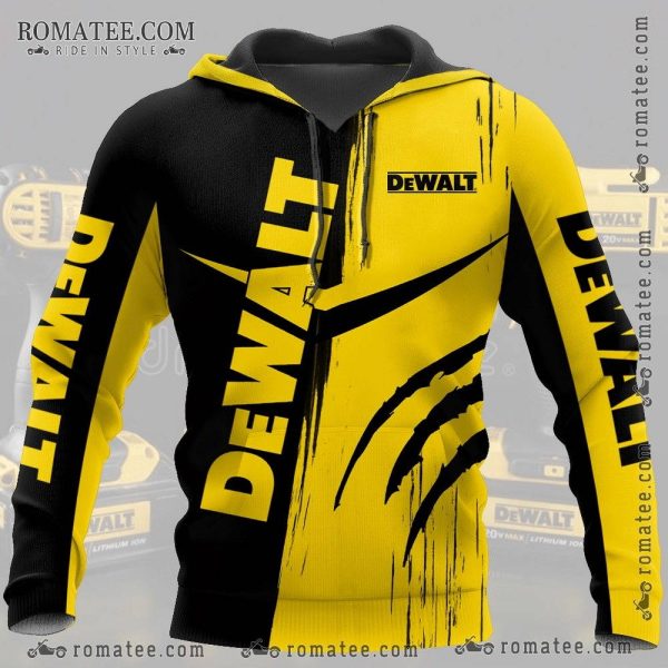 Dewalt Splatter Art Hoodie – Bold Yellow and Black Construction Wear for Professionals