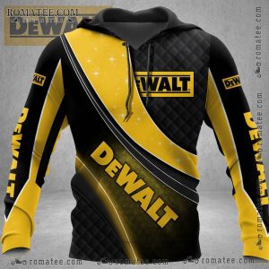 Dewalt Yellow and Black Graphic Hoodie with Honeycomb Pattern and Star Accents