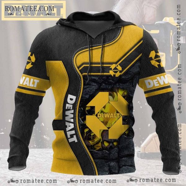 Dewalt Yellow and Black Graphic Hoodie with Industrial Design Elements