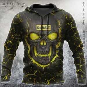 Fiery Glowing Skull Hoodie with Lava Texture and Yellow Cracks Design