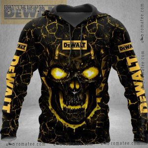 Fiery Skull with Glowing Eyes and Lava Texture Dewalt Tools Hoodie