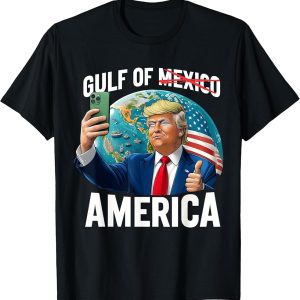 Funny Political Caricature T-Shirt – Gulf of America Design with Globe and Flag