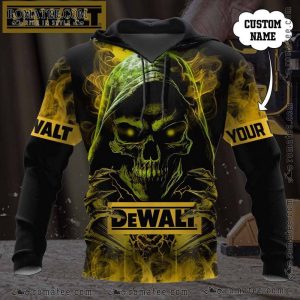 Glowing Eyes Death Skull Dewalt Custom Name Hoodie with Fiery Skull Art and Bold Design