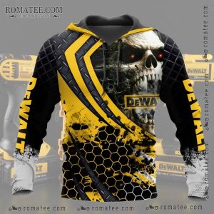 Glowing Eyes Skull Hoodie with Dewalt Inspired Graphic Design and Honeycomb Pattern