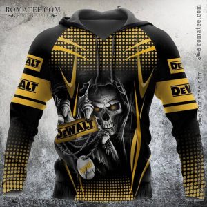 Glowing Skull Graphic Hoodie with Dewalt Branding and Edgy Design Elements