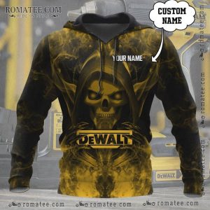 Glowing Skull with Smoke Custom Name Hoodie – Dewalt Inspired Graphic Design