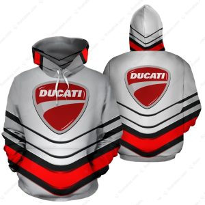 Grey Ducati Motorcycle Hoodie – Red & Black Stripe Design