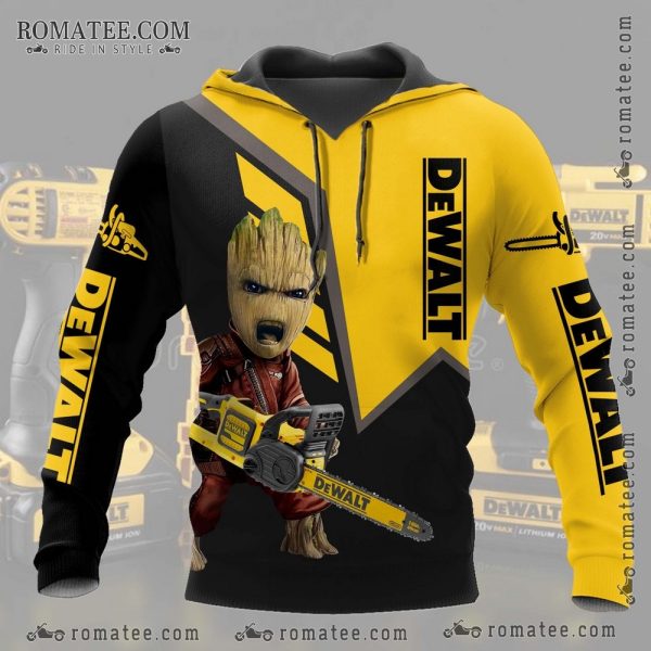 Groot Chainsaw Graphic Hoodie – Dewalt Inspired Art with Bold Character Design