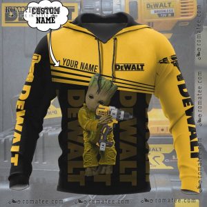 Groot Dewalt Drill Graphic Hoodie with Custom Name Feature for DIY Enthusiasts