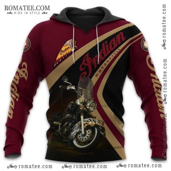 Indian Motorcycle Classic Hoodie – Vintage Biker Design, Maroon and Black