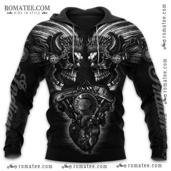 Indian Motorcycle Gothic Skull Headdress Mechanical Heart Hoodie