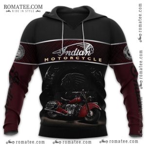 Indian Motorcycle Hoodie – Red Black Vintage Design with Native American Headdress & Motorcycle Graphics