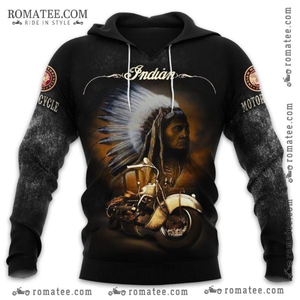 Indian Motorcycle Native American Art Hoodie with Vintage Bike Design