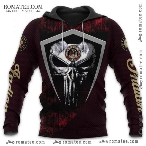 Indian Motorcycle Punisher Skull Hoodie – Dark Red and Black Biker Apparel