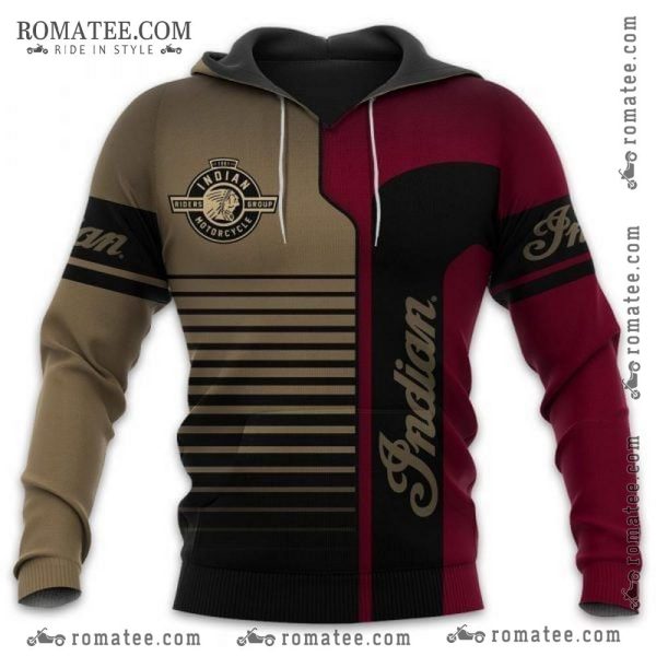 Indian Motorcycle Riders Group Beige and Maroon Hoodie with Emblem and Stripes