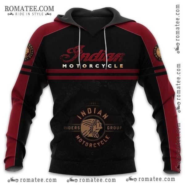 Indian Motorcycle Riders Group Hoodie with Vintage Logo and Bold Red Accents