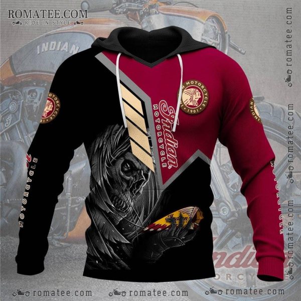 Indian Motorcycle Skull Graphic Hoodie with Bold Color Block Design