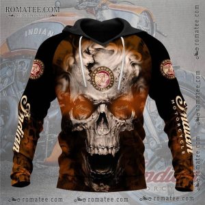 Indian Motorcycle Skull Hoodie – Biker Apparel with Fiery Skull Design