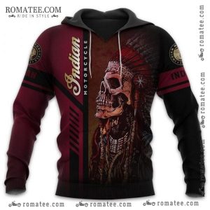 Indian Motorcycle Skull Hoodie with Tribal Chief Artwork and Vintage Graphics