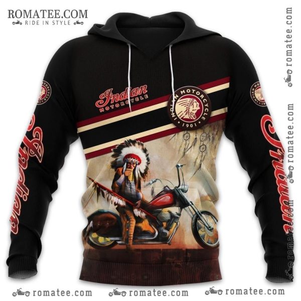 Indian Motorcycle Themed Hoodie with Native American Artwork and Vintage Design