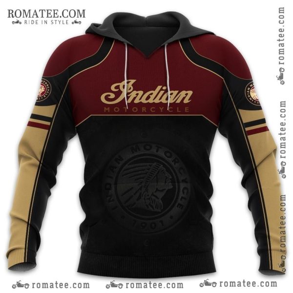 Indian Motorcycle Vintage Hoodie with Bold Logo and Retro Color Block Design