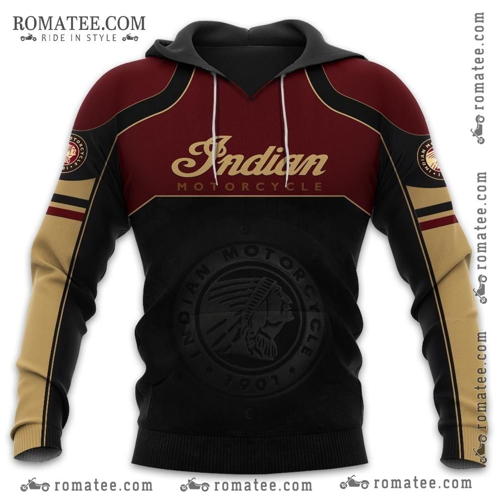 Indian Motorcycle Vintage Hoodie with Bold Logo and Retro Color Block Design