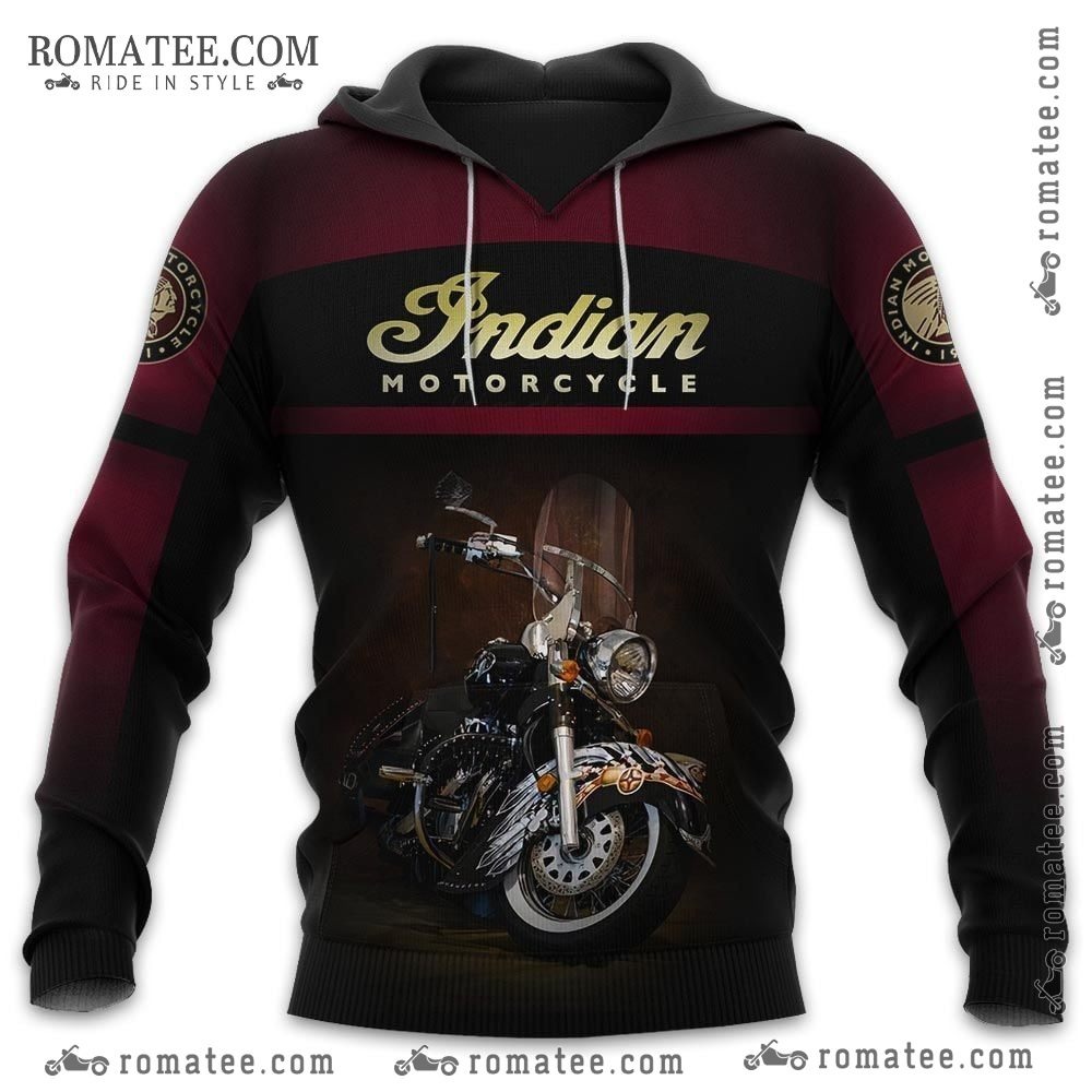 Indian Motorcycle Vintage Hoodie with Classic Bike Artwork and Bold Branding