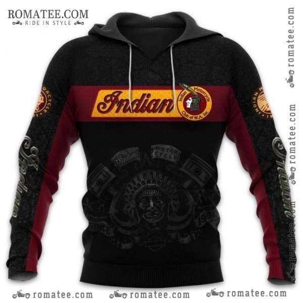 Indian Motorcycle Vintage Logo Hoodie with Classic Biker Art and Tribal Design