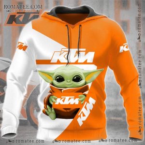 KTM Baby Yoda Hoodie – Orange and White, Cute Alien Character, Motorcycle Brand Apparel