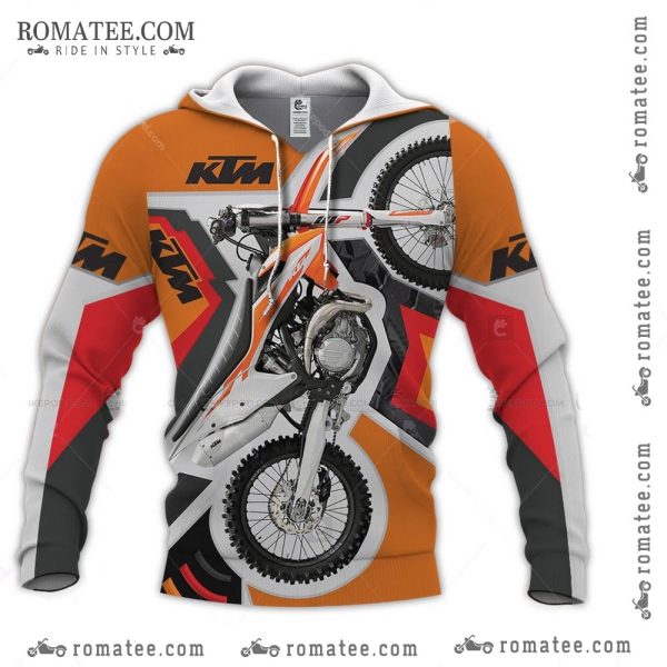 KTM Dirt Bike Graphic Hoodie for Motorcycle Enthusiasts – Orange, White, Black, Red Accents