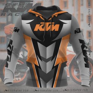 KTM Geometric Racing Hoodie – Black, Orange, and Gray with Motorcycle Theme