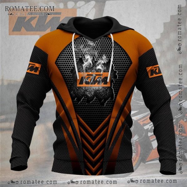 KTM Inspired Graphic Hoodie with Honeycomb Design and Bold Color Accents