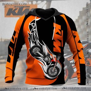 KTM Motocross Bike Hoodie with Flames – Black and Orange Racing Design