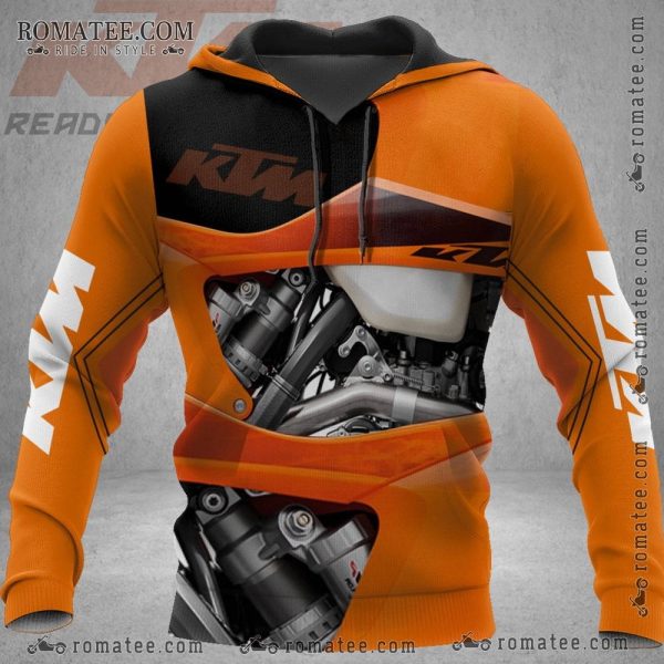 KTM Motorcycle Engine Graphic Hoodie for Motorsports Enthusiasts