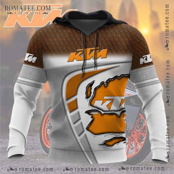 KTM Motorcycle Racing Hoodie with Honeycomb Pattern and Helmet Graphic