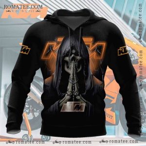 KTM Motorcycle Skull Hoodie with Dark Art Design and Bold Logo Graphics