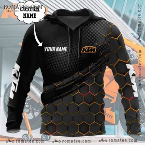 KTM Personalized Honeycomb Black Hoodie with Orange & Yellow Brush Stroke Design