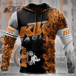 KTM Racing Camouflage Hoodie with Motocross Stunt Graphic